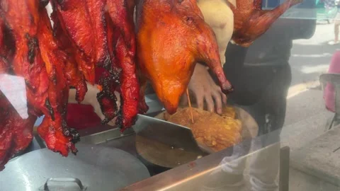 Hanging Roasted Peking Duck Stock Footage 337184755