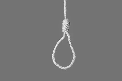 Hanging rope with loop on grey background. Suicide concept Stock Photos