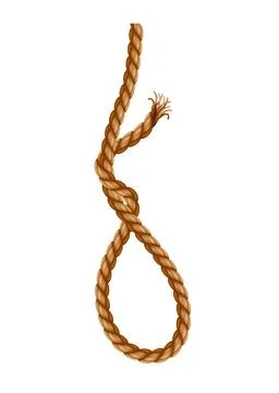 Hanging rope with tassel and node. Knitted nautical thread or marine vertical Stock Illustration