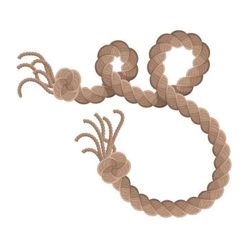 Hanging rope with tassel and node. Knitted nautical thread or marine vertical Stock Illustration