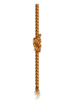 Hanging rope with tassel and node. Knitted nautical thread or marine vertical Stock Illustration
