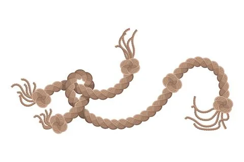 Hanging rope with tassel and node. Knitted nautical thread or marine vertical Иллюстрация