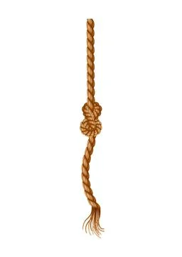 Hanging rope with tassel and node. Knitted nautical thread or marine vertical Stock Illustration