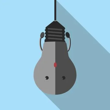 Hanging sad lightbulb character Stock Illustration