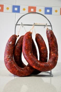 Hanging sausages Stock Photos