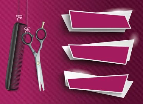 Hanging Scissors Comb Purple 3 Abstract Banners Illustrazione stock