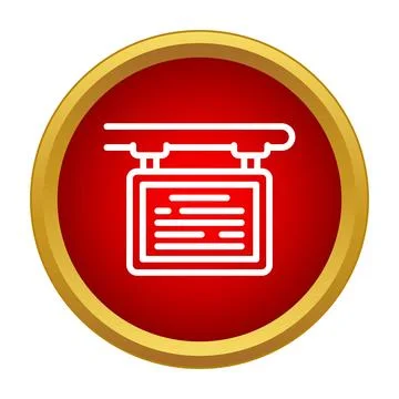 Hanging signboard icon with text inside a red circle Stock Illustration