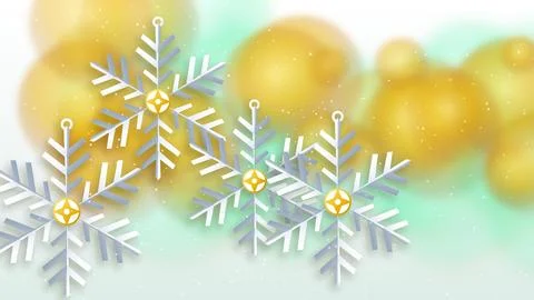 Hanging Snowflakes Bokeh Snowfall with Smooth mustard Gradient Flow Backdrop. Stockillustratie