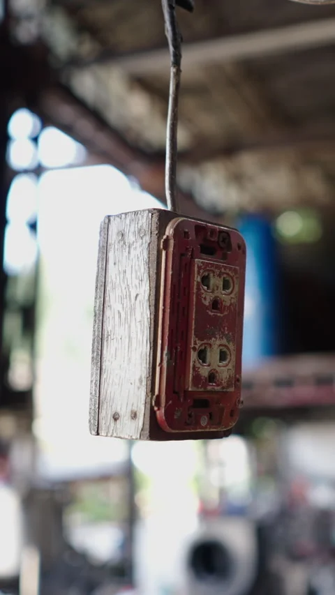Hanging socket in an industrial plant - Back lit - FHD Vertical video Stock Footage 265493997