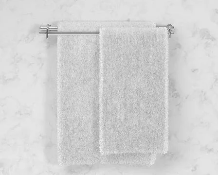 Hanging soft towel on marble background Stock Illustration