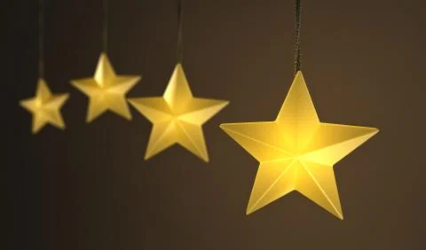 Hanging star shaped string lights over dark background Stock Illustration
