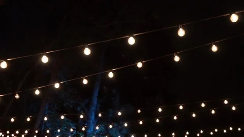 Hanging string light rows night 스톡 동영상 97815240