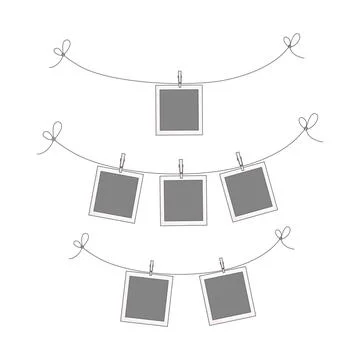 Hanging at string photos, frame with clips. Simple mockup vector illustration. Stock Illustration