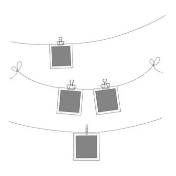 Hanging at string photos, frame set. Simple template vector illustration. Stock-Illustration