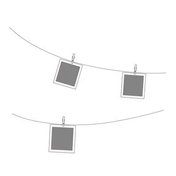 Hanging at string photos, frame. Set of simple mockup vector illustrations. Stock Illustration