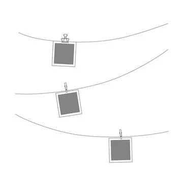 Hanging at string photos, frame. Simple template with clips vector illustration. Stock-Illustration