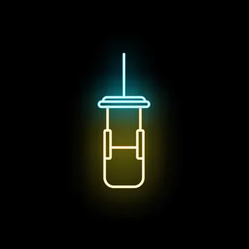 Hanging studio microphone glowing neon blue yellow light icon Stock Illustration