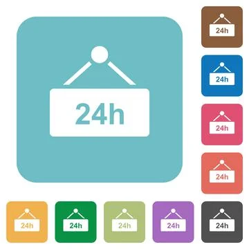 Hanging table with 24h rounded square flat icons Stock Illustration
