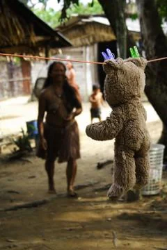 Hanging teddy bear Stock Photos