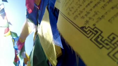 Hanging tibetan prayer flags. Stock Footage 228456998