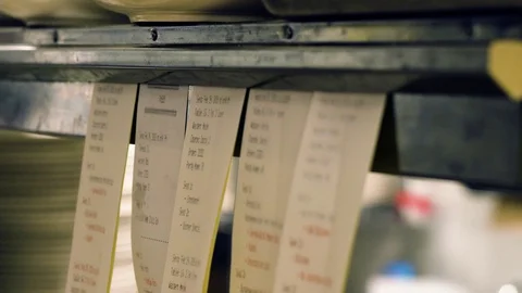 Hanging ticket tabs on restaurant kitchen Stock-Footage 127929974