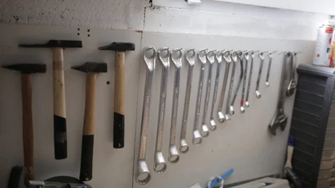 Hanging Tools in the Workshop Stock Footage 99752044