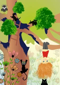 Hanging from a tree Stock Illustration