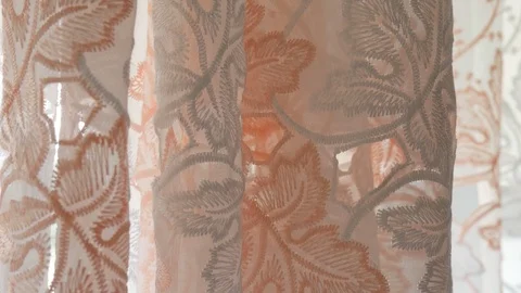 Hanging tulle in the room with a beautiful pattern Video stock 119490439