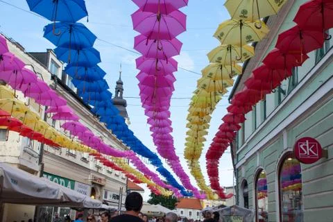 Hanging umbrellas 库存照片