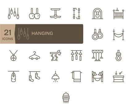 Hanging Vector Icon Toolkit featuring 25 Grid Fitted 64x64 Regular Line ele.. Stock Illustration