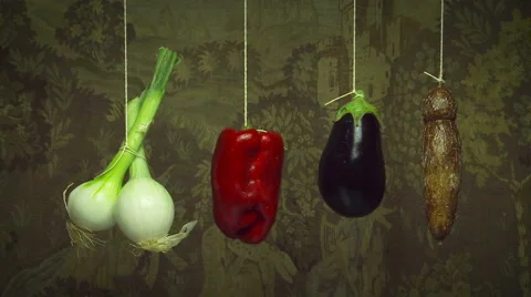 Hanging vegetables  swing &amp; turn  gently on string 動画素材 41775199