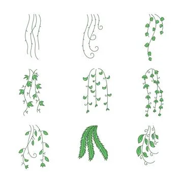 Hanging vines icon collection. flat style elements. cartoon isolated illust.. Illustrazione stock