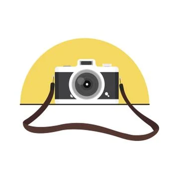 Hanging vintage camera with strap  in a flat style Illustrazione stock