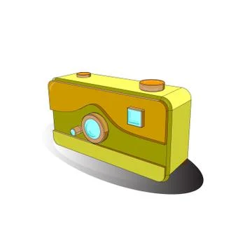 Hanging vintage camera vector flat style. Draft in yellow, white and gray colors 库存插图