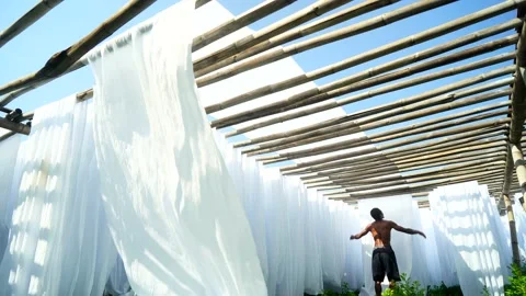 Hanging white fabric Stock Footage 143972925