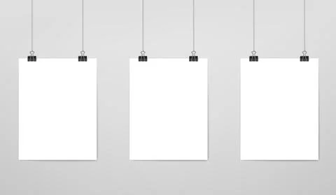 Hanging white paper sheet posters mockup, pages Stock Illustration