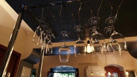 Hanging wine glasses Stock Footage 86487087