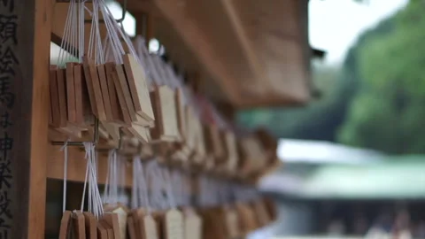Hanging wood board write for wish and desire in shinto temple Tokyo Japan 4k Stock Footage 281348870
