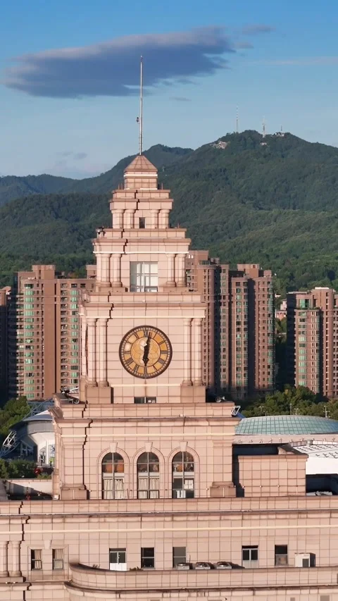 Hangzhou Customs Clock Tower Building Complex Aerial View Stockbeeldmateriaal 346085849