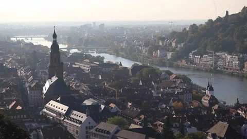Hanheld shot of many constructions of Heidelberg, Germany Video stock 171083246