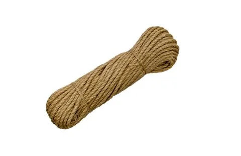 Hank rope pattern isolated on a white background. Skein sisal macro texture. Stock Photos