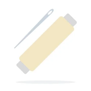 Hank of white thread with needle flat isolated Stock Illustration