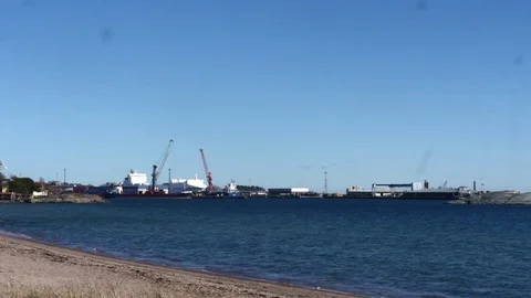 Hanko, Time lapse of cranes and ships at lansi-satama, filmed from tullinie.. Stock Footage 74194949