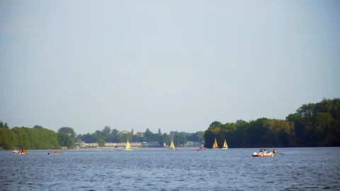Hannover boat on the lake 스톡 동영상 91338375