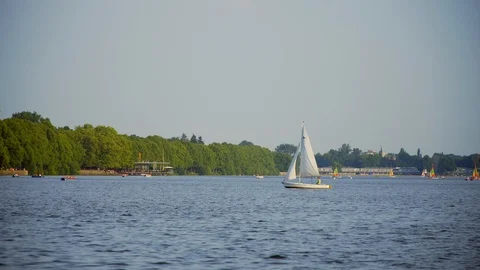 Hannover boat on the lake Stock Footage 91338441