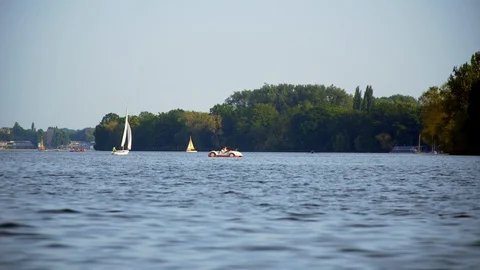 Hannover boat on the lake Stock Footage 91338543