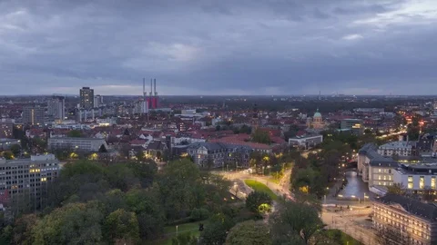 Hannover cityscape at evening. Timelapse. Stock Footage 81720418