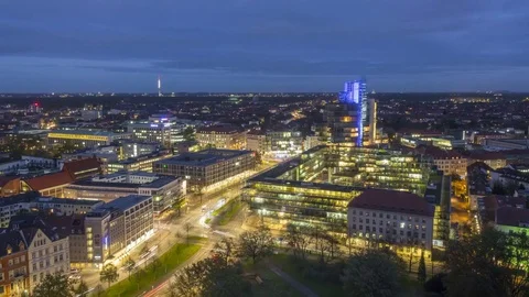 Hannover cityscape at evening. Timelapse. Stock Footage 81720717