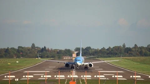Hannover, Germany - October 01, 2017: The passenger plane lands at the airport Stock Footage 80971403