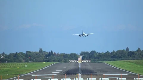 Hannover, Germany - October 01, 2017: The passenger plane lands at the airport Stock Footage 80971404